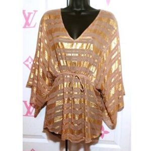 TEENPLO NUDE AND METALLIC GOLD FLOWY BLOUSE SIZE S